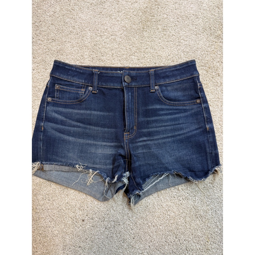 American Eagle Hi-Rise Shortie Dark Wash Raw Hem 360 Super Stretch Denim Sz‎ 6